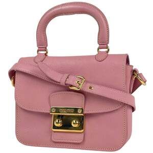 Miu Miu Miu Logo Handbag 2-Way Shoulder Bag Leather Pink RN0717 Women's